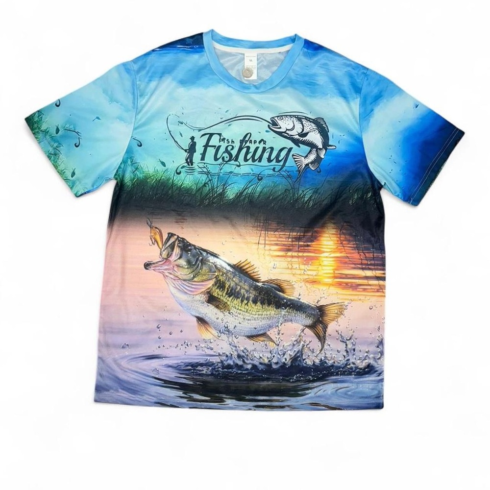 American Vintage Blue Bass Fishing Graphic Jersey Shirt